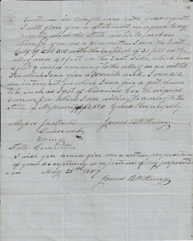 James Bennett McHenry Offer of Sale of Property for Capitol Grounds